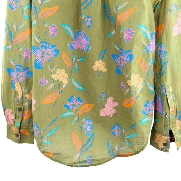 Sundance Catalog Voyage Shirt Green Floral Button Down Extra Small XS Cotton - Picture 6 of 8